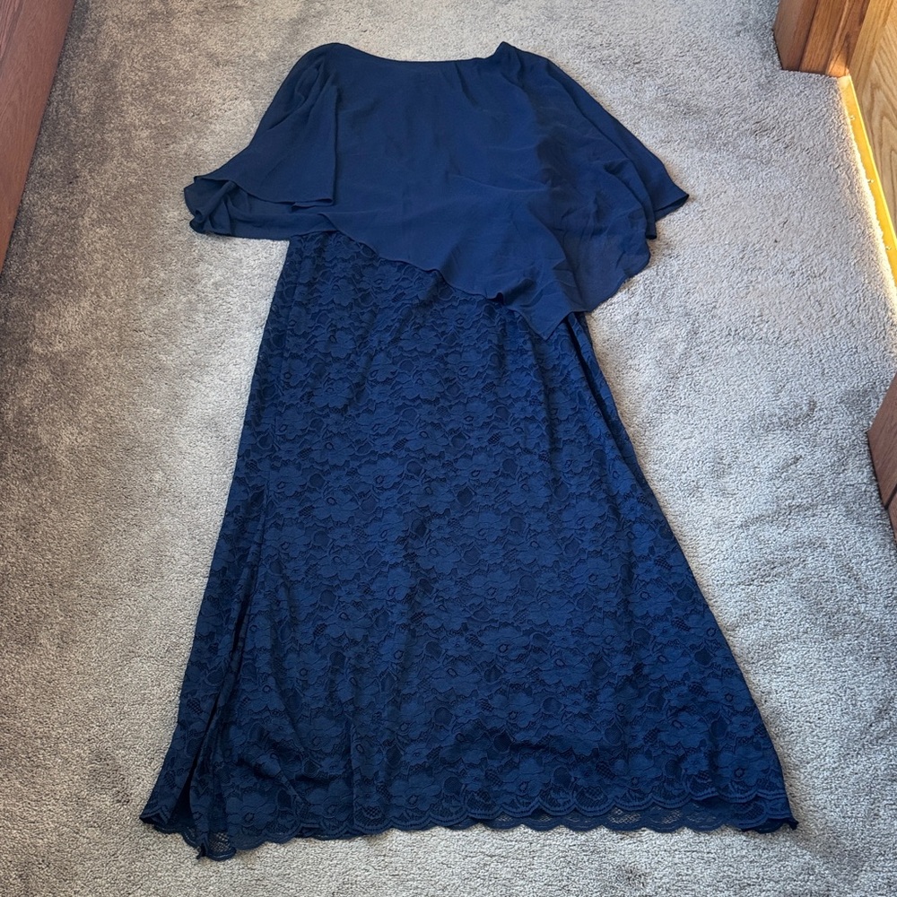 Pinup Fashion Navy Lace Overlay Dress SIZE 16W Plus Size Evening Party Midi
